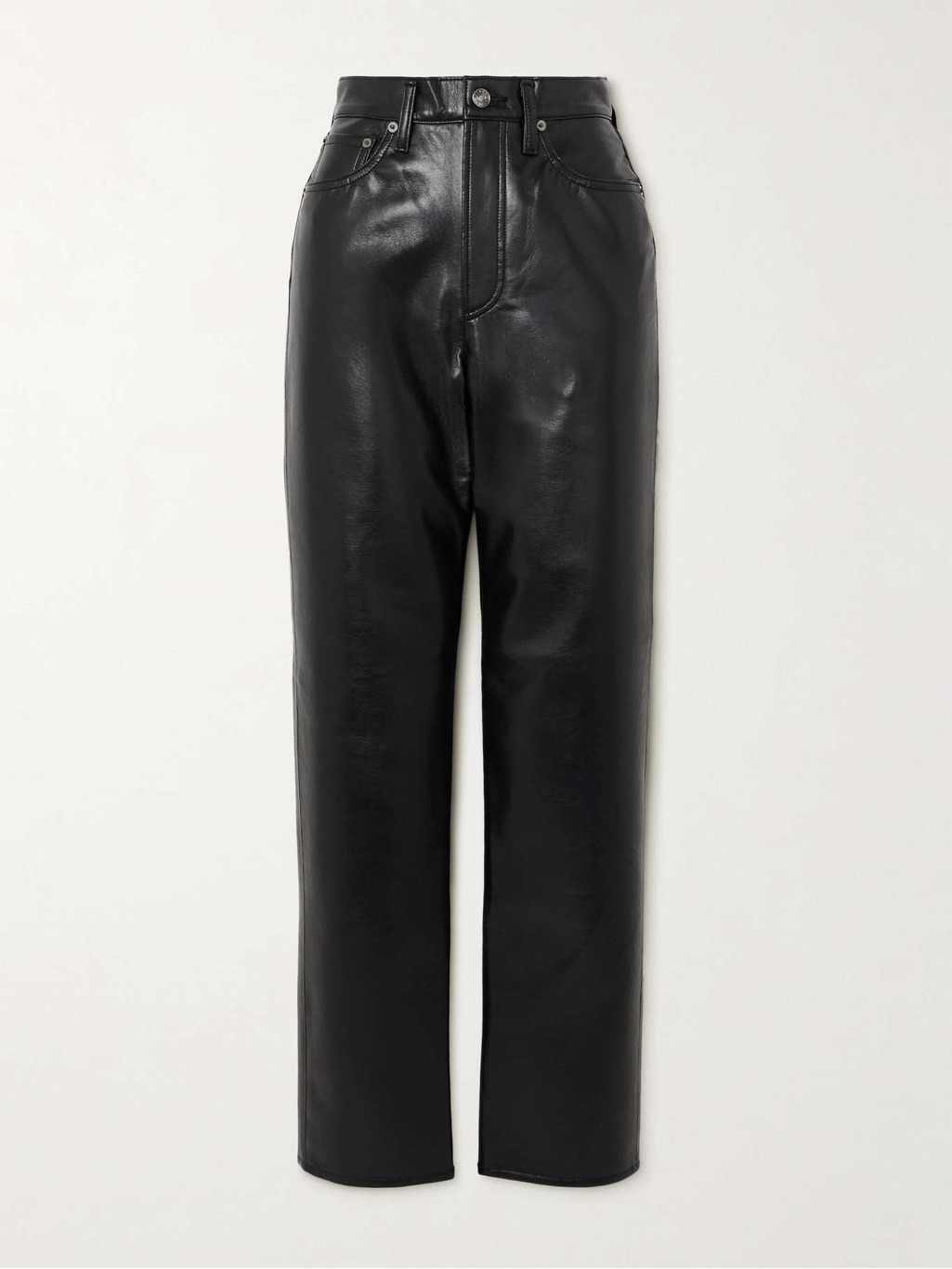 Agolde 90's Pinch Waist High-Rise Straight Leather Pants In Black